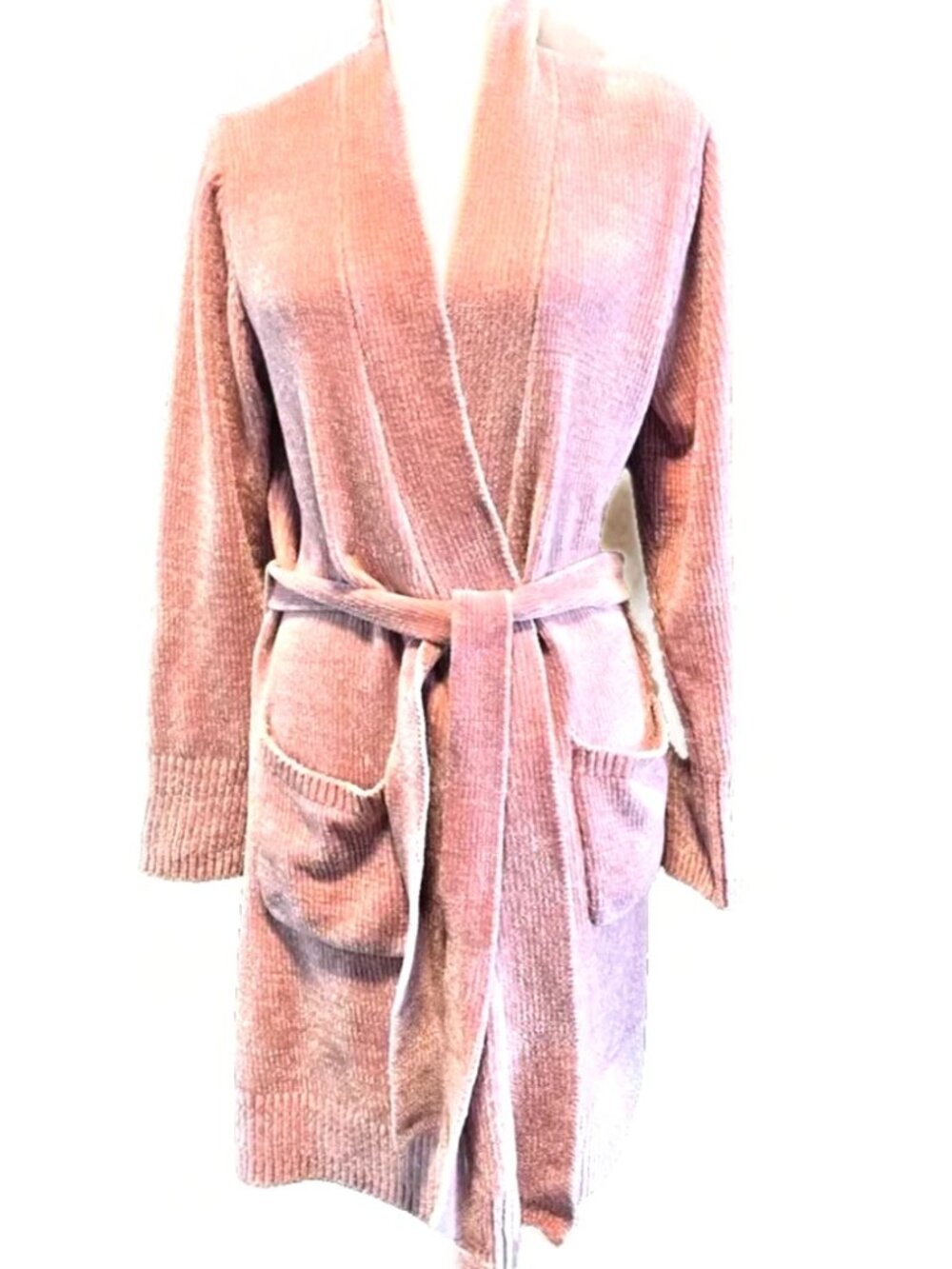 Rachel Zoe Pink Chenille Lounge Cardigan Size XS / S Pockets Warm Cuddly Duster